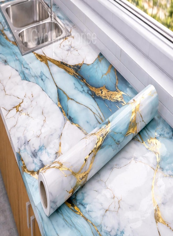 REZOVA Marble Waterproof Oil Proof Wall Paper Furniture Kitchen | Cabinets | Almirah | Tabletop,Table | WoodenTable | Wardrobe & PVC DIY Self Adhesive Sticker(60x200cm) (Golden Line) - Image 1